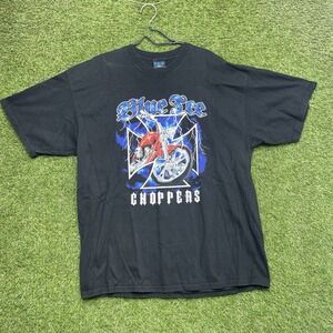 Blue Ice Choppers Shirt Mens XL Cross Grunge Biker Riding HD Lightening y2k